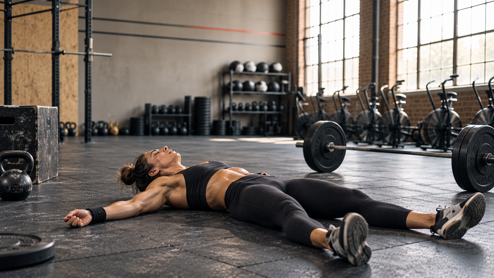 Two athletes rowing on ergometers side by side in a gym